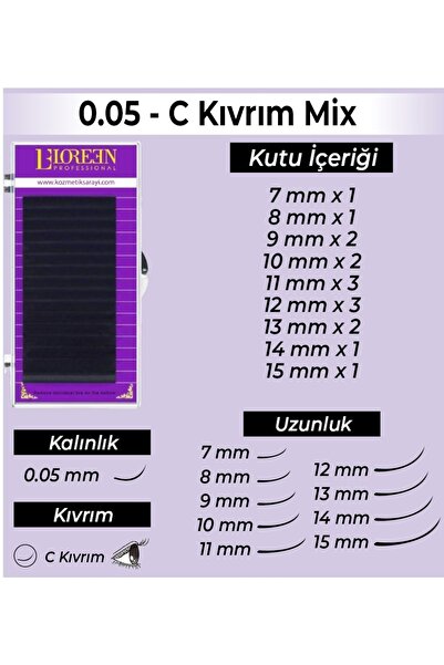 Loreen Professional Ipek Kirpik Set 0.05 C Kıvrım Mix