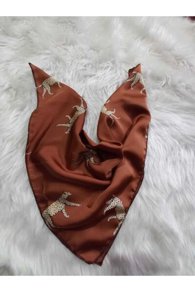 elvin aksesuar Eșarfă maro cu model tigru din satin de mătase