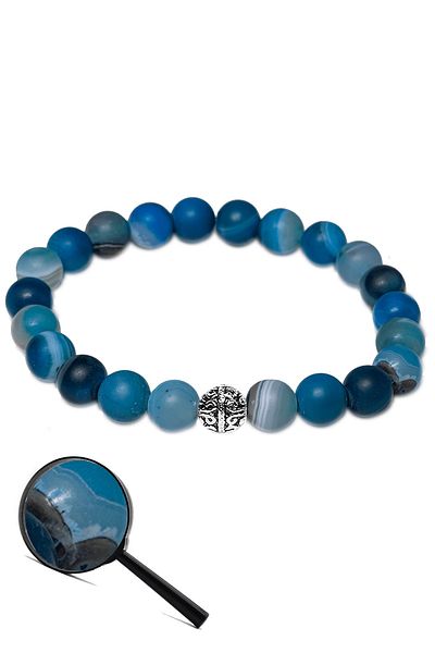 Tesbih Atölyesi Certified Aaa Raw Unprocessed Blue Agate Stone Bracelet