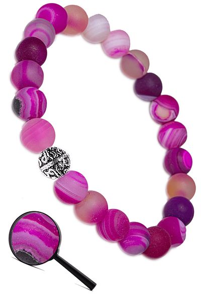 Tesbih Atölyesi Certified Aaa Raw Unprocessed Pink Agate Stone Bracelet (with silver apparatus)