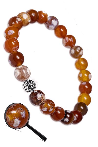Tesbih Atölyesi AAA Certified Red Tibetan Agate Stone Bracelet - Silver Apparatus