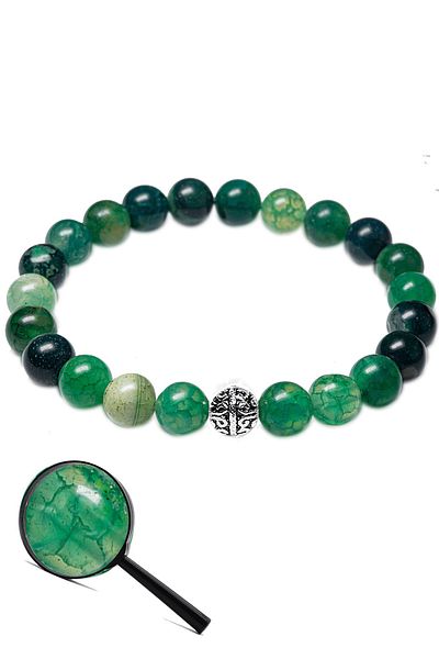 Tesbih Atölyesi Certified Water Green Agate Stone Bracelet (with silver attachment)