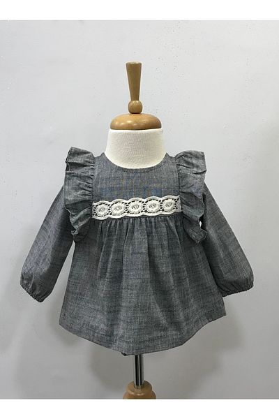 Çikoby Anthracite Lace Baby Girl Bow