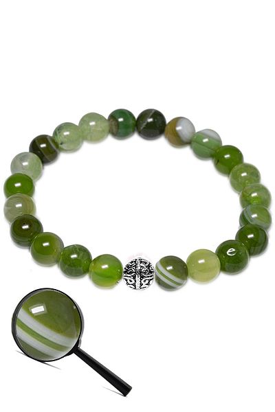 Tesbih Atölyesi Certified Aaa Quality Tea Green Agate Stone Bracelet (with silver attachment)