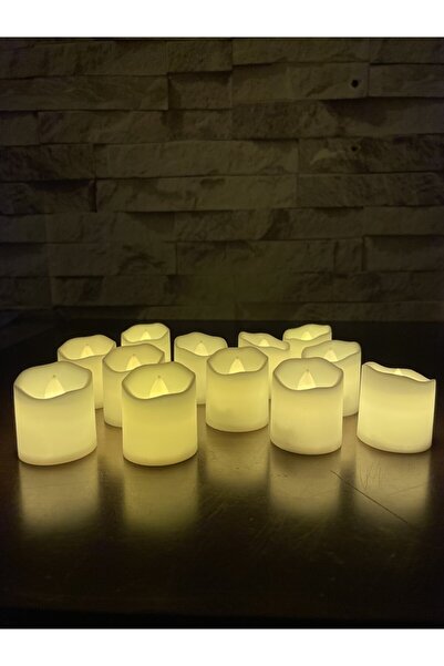HKM Hobim Ledli Mum Tealight Işıklı Dumansız Alevli Sarı Pilli Led Mum 24 Ade...
