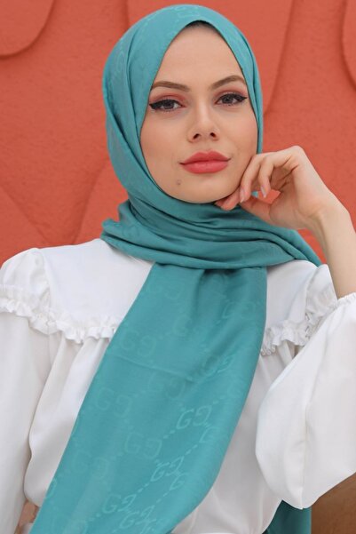 LOSYANA Kadın Tesettür Ipeksi Pamuk Jakar G Desen Şal Mint Yeşili
