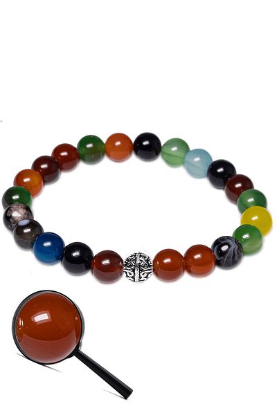 Tesbih Atölyesi Colorful Agate Stone Bracelet - Certified Aaa Quality, Silver Apparatus