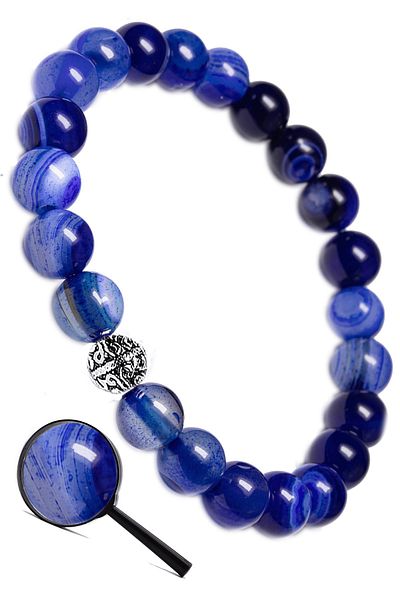 Tesbih Atölyesi Certified Polished Blue Agate Stone Bracelet (with silver hardware)