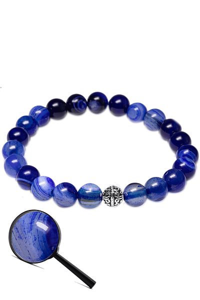 Tesbih Atölyesi Certified Polished Blue Agate Stone Bracelet (with silver hardware)