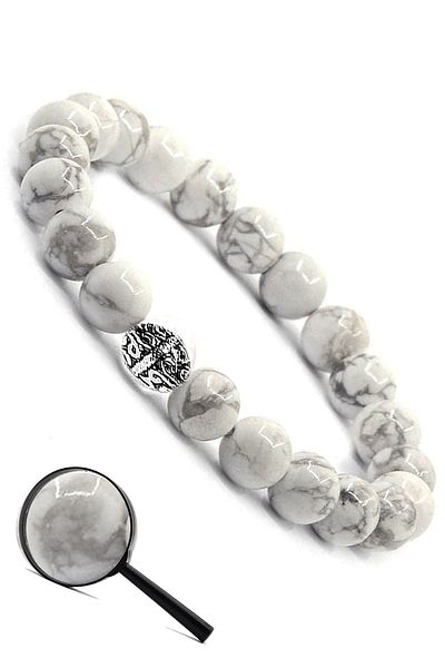 Tesbih Atölyesi Certified Aaa+ Real Howlite Stone Bracelet (with silver attachment)
