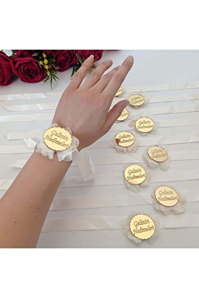 Gelincimherşey Gold Pleksi Yazılı Krem Kurdele Süslemeli 10'lu Nedime Bilekliği
