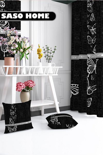 SasoHome Butterfly Dream Negru Negru-alb Pernă decorativă pentru cadou cu modele de fluturi - Hușă de pernă