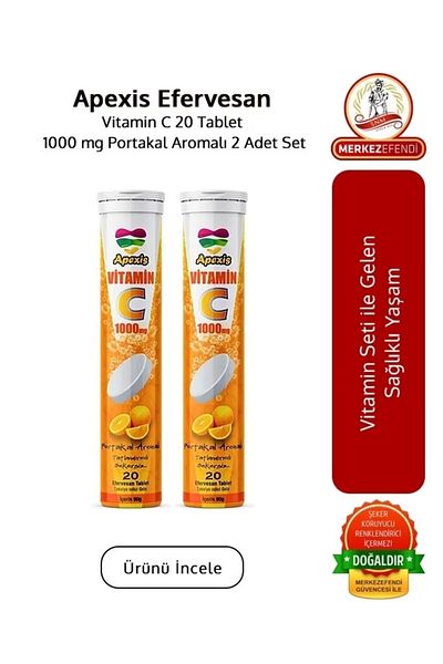 Apexis 1000 Mg Vitamin C - 20 Effervescent Tablets 2 Pieces