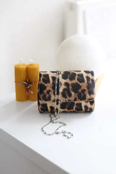 Moom Bag Γυναικεία βραδινή τσάντα φορέματος Leopard Mini Portfolio