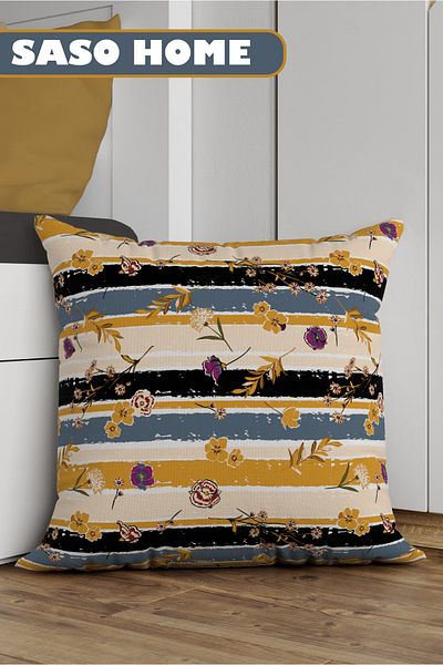 SasoHome Relaxing Lines And Flowers Patterned Decorative Gift Throw Pillow - Pillow Case