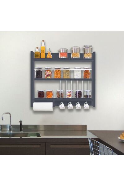 QuickBuy Gri Mutfak Dolabı Terek Rafı Bahratlık Rafı Dekoratif Mutfak Eşya Dü...