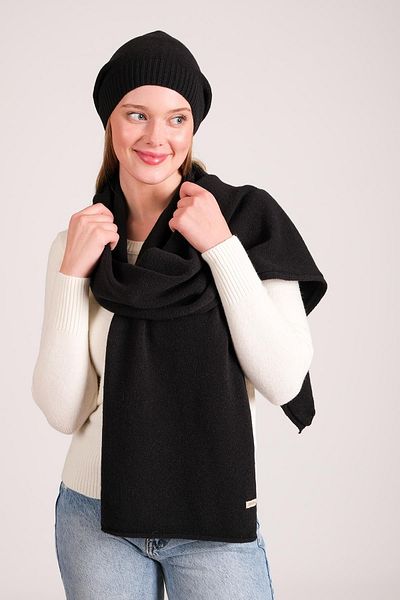 CHUBA Women's Melange Soft Button Scarf Beanie Set Black 23w505