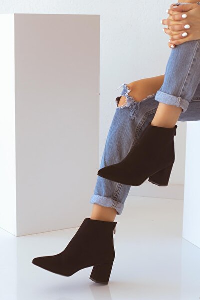 Parparastil Siyah Süet Topuklu Bot