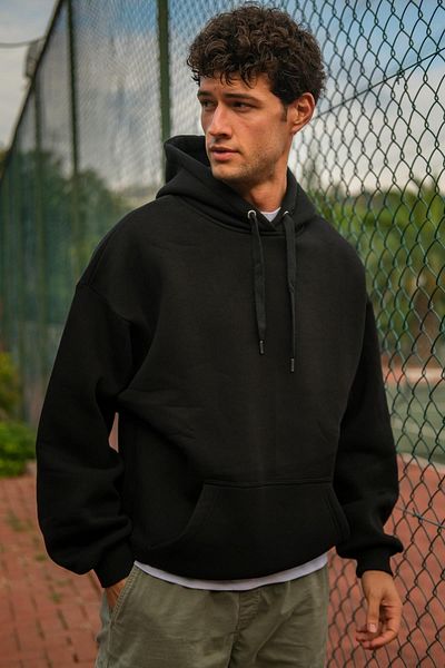 CHUBA Ανδρικό φούτερ Comfortable Fit Three Thread Basic Hooded Μαύρο 23w104