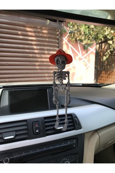 3dbaydesign Fötr Şapkalı Iskelet Ayna Süsü( Gri Iskelet Kırmızı Şapka)