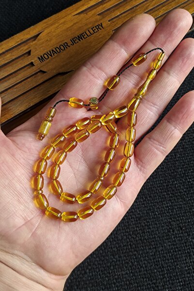 Vip Kehribar 6x9 ملم ذهبي اللون بيروقراطي طول النار العنبر مسبحة الصلاة - نمو...