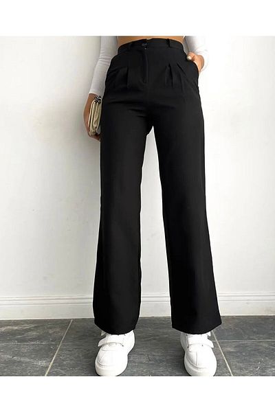 LİMABEL Women's Pleated Black High Waist Palazzo Pants