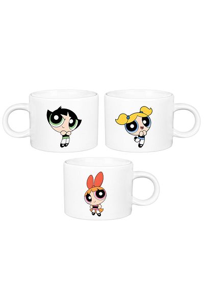 Öz Kupa Powerpuff Girls Printed 3-Piece Porcelain Motto Cup