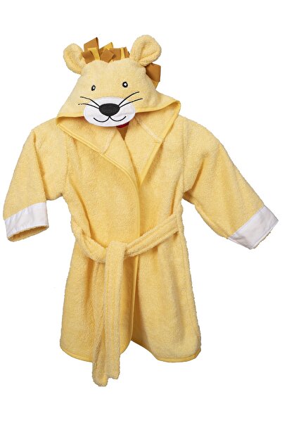 ÇARŞAF DÜNYASI Hooded Children's Bathrobe Girls' Bathrobe Lion Animal Yellow