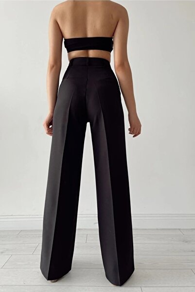 Ramrod Women's Pleated Black 90's Super High Waist Loose Jeans Palazzo Trousers