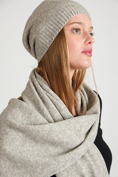 CHUBA Women's Melange Soft Button Scarf Beanie Set Gray 23w505