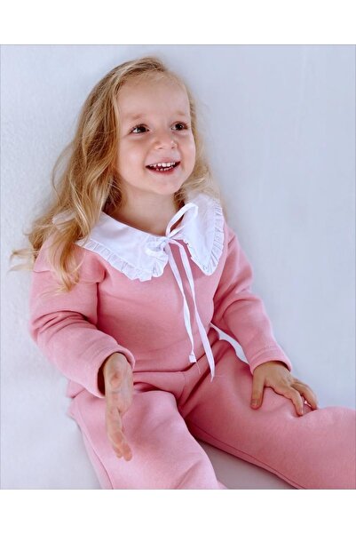 le petit sole Girl's Pink Ruffle Collar Top-Top Set