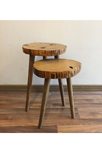 Özel Tasarım Ahşap Kütük Sehpa 2 Li