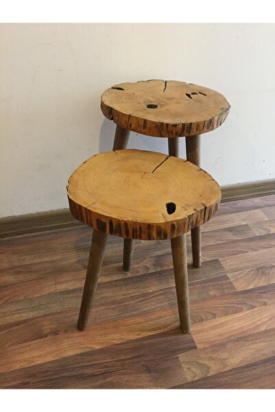 Özel Tasarım Ahşap Kütük Sehpa 2 Li