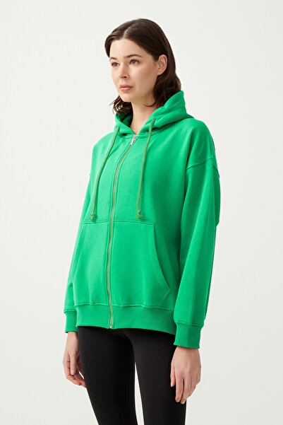 Los Ojos Dámská zelená mikina oversize s žebrovaným zipem na zip