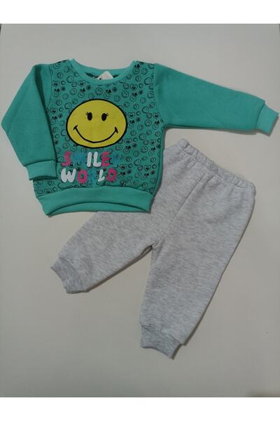 NNK exclusive Listen Smiling Face Detailed Girl's Top and Bottom Set