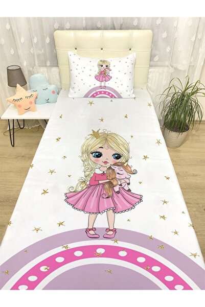 EVPANYA Unicornlu Prenses Desenli Yatak Örtüsü Ve Yastık Kılıfı