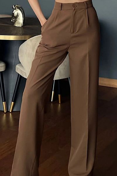 Livik Rosse Gold Brown Πλισέ γυναικείο φαρδύ ύφασμα 90's Super High Loose Leg Palazzo Παντελόνι