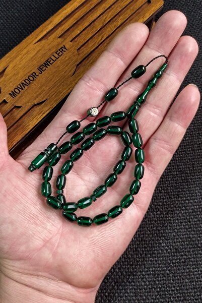 Vip Kehribar 6x9 Mm Bürokrat Boy Zümrüt Yeşili Ateşi Kehribar Tesbih - Usta Işçilikli Diyarbakır Model Tespih