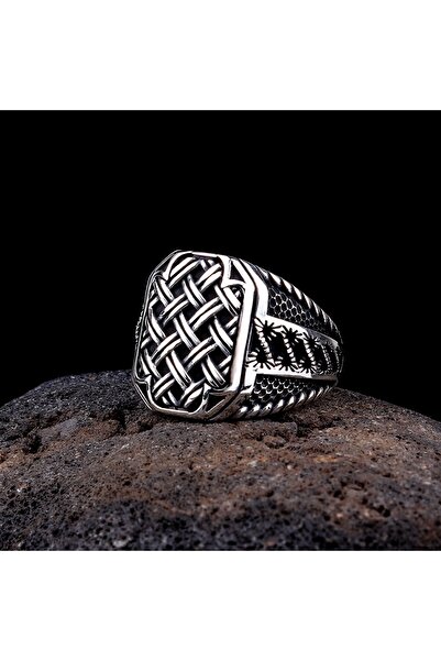 Tesbihsepetim 925 Ayar Gümüş Örgü Desen Motifli Yüzük