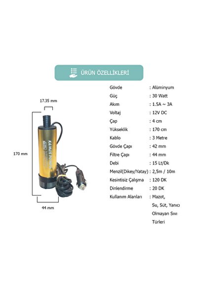 Kemos Kızılırmak Çakmaklık Girişli 12 Volt Mazot Ve Sıvı Aktarma Pompası