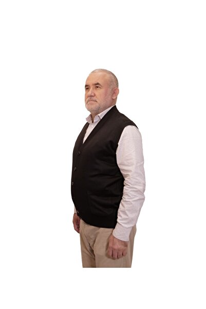 Kehila Erkek Siyah Baba Yeleği Önden Zarif Düğmeli Klasik Çift Cepli Rahat Ke...