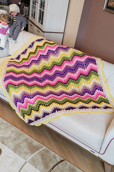 nftart.design Renkli Hayat -el Örgüsü Koltuk Şalı & Diz Battaniyesi & Tv Batt...