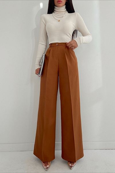 Ramrod Daisy Gold Brown πλισέ γυναικείο φαρδύ ύφασμα 90's Super ψηλό φαρδύ παντελόνι Palazzo