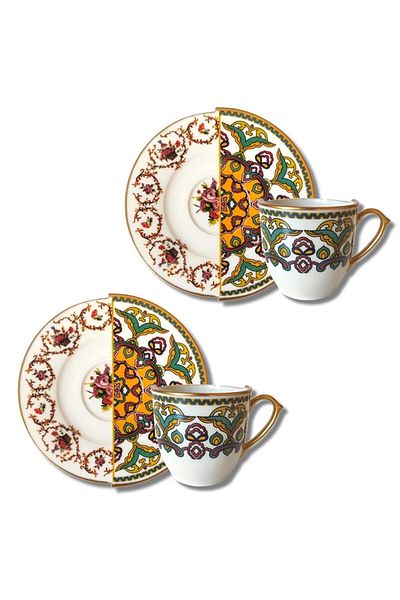 porselenden Kütahya Two Patterned, Double Patterned Monaca Series Coffee Cup Set for 2 People