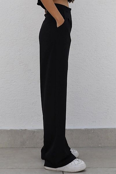 Ramrod Women's Pleated Black 90's Snow Wash Blue Lycra Super High Waist Loose Jeans Palazzo Trousers
