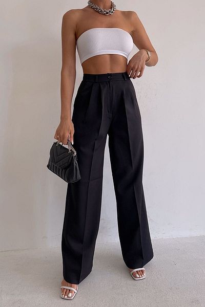 Ramrod Daisy Gold Black Pleated Women's Loose Fabric 90's Super High Loose Leg Palazzo Trousers