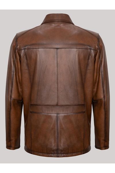 Derimont's Genuine Leather Tan Shirt Collar Buttoned Men's Leather Jacket