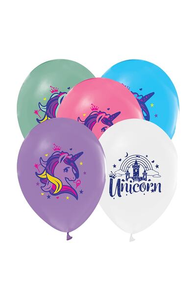 Parti dolabı 6'lı Unicorn Baskılı Balon Renkli Tek Boynuzlu At Desenli Balon