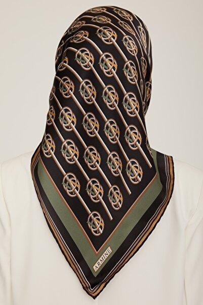 Armine Μεταξωτό κασκόλ Twill 2022-2023 Φθινόπωρο Χειμώνας-χακί Πράσινο Ενδιάμεσο Λεπτομέρεια