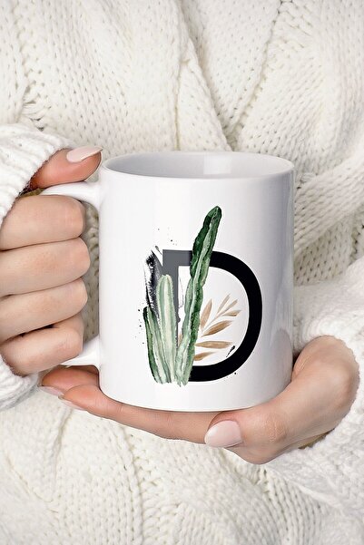 Öz Kupa كوب بورسلين مطبوع عليه حرف D باللون الأبيض للجنسين